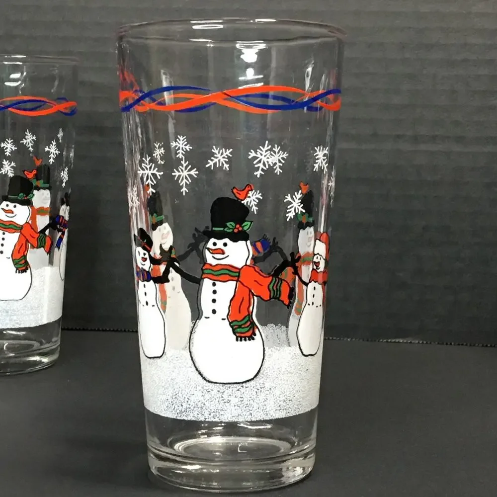 KIG Set of 4 Vintage Snowman Tea Water Drinking Glasses Tumblers Barware